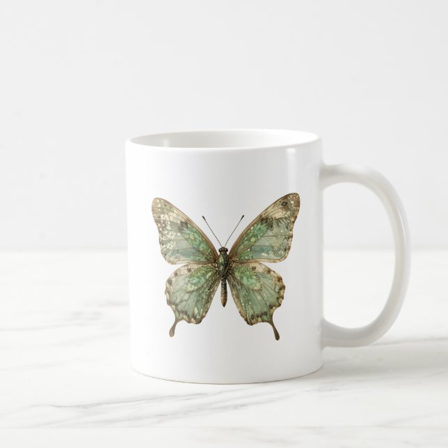 Ornate Butterfly with Leaf Pattern Wings Coffee Mug (Right)