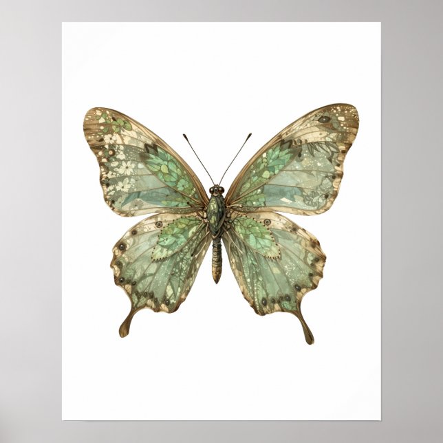 Ornate Butterfly with Leaf Pattern Wings Poster (Front)