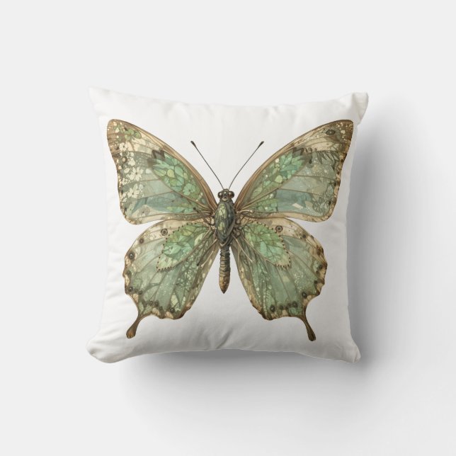 Ornate Butterfly with Leaf Pattern Wings Throw Pillow (Front)