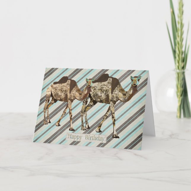 Ornate Camels Stripes Birthday  Card (Front)