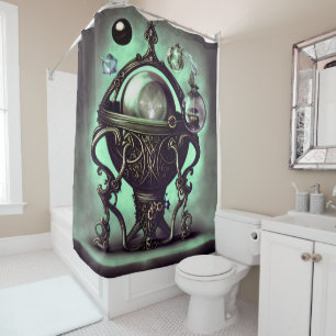 Ornate Cauldron with Green Crystal Ball and Orbs