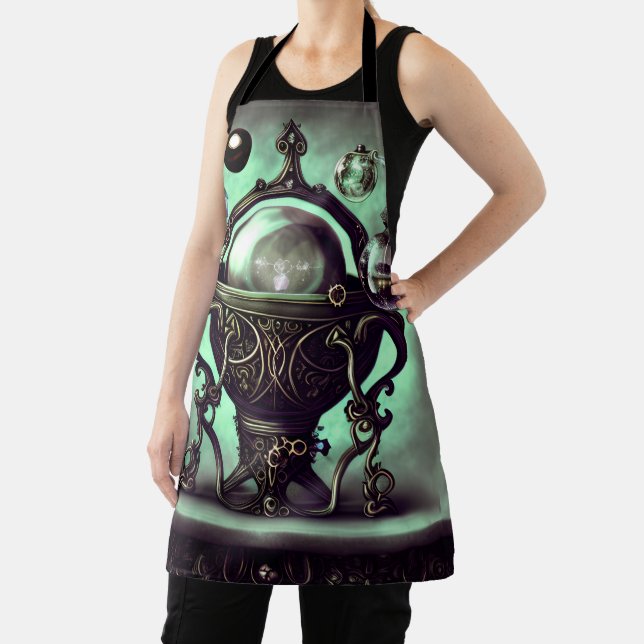 Ornate Cauldron with Green Crystal Ball and Orbs Apron (Insitu)