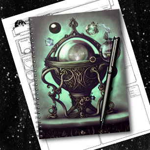 Ornate Cauldron with Green Crystal Ball and Orbs Notebook