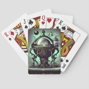 Ornate Cauldron with Green Crystal Ball and Orbs Playing Cards