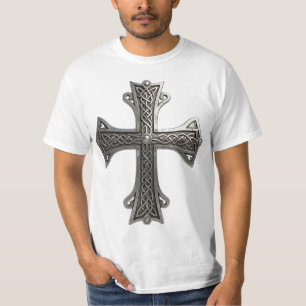 Ornate Celtic Silver Cross with Intricate Knot Pat T-Shirt