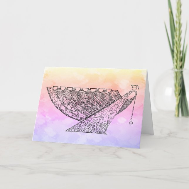 Ornate Chanukah Menorah Rainbow, Customizable   Card (Front)