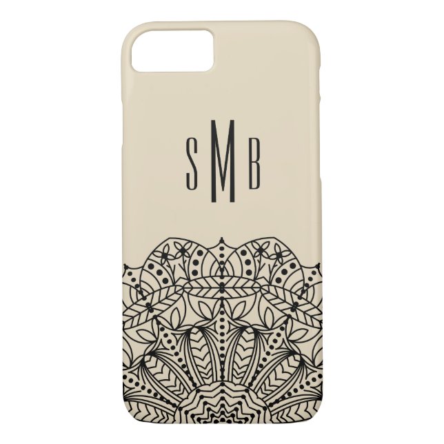 Ornate Chic Black Lacey Mandala & Initials Case-Mate iPhone Case (Back)