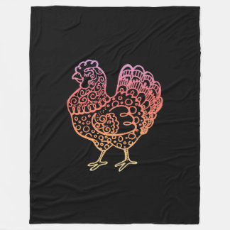 Ornate Chicken Lineart Fleece Blanket