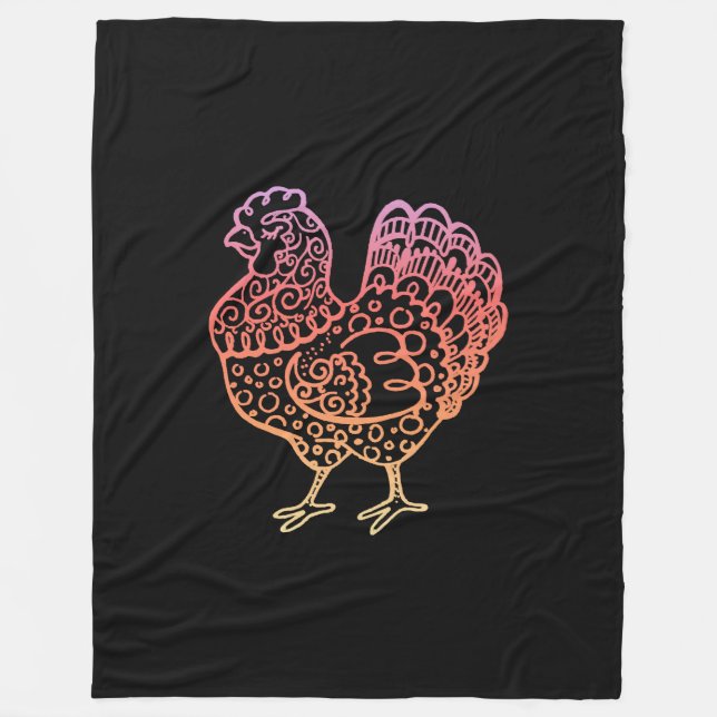 Ornate Chicken Lineart Fleece Blanket (Front)