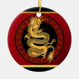 Ornate Chinese Year of the Dragon Ceramic Ornament