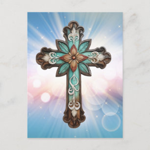Ornate Christian Cross Holiday Postcard