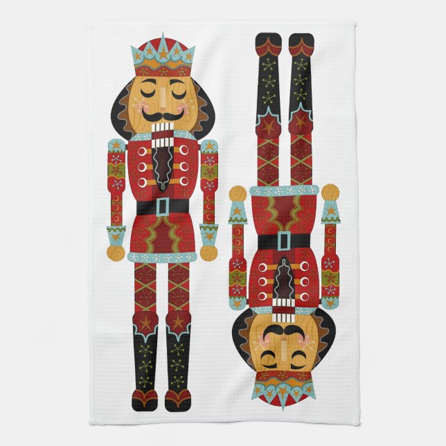 Ornate Christmas Nutcrackers on White Background Kitchen Towel (Vertical)