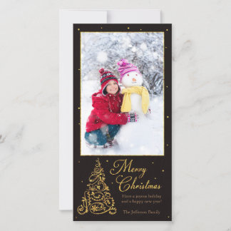 Ornate Christmas Tree Black Glitter Holiday Card