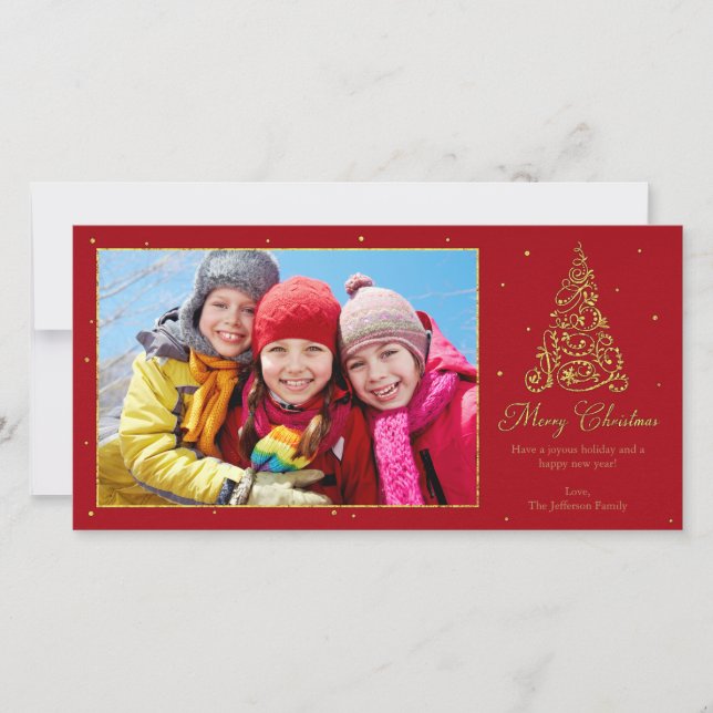 Ornate Christmas Tree Gold Holiday Card (Front)