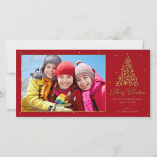 Ornate Christmas Tree Gold Holiday Card