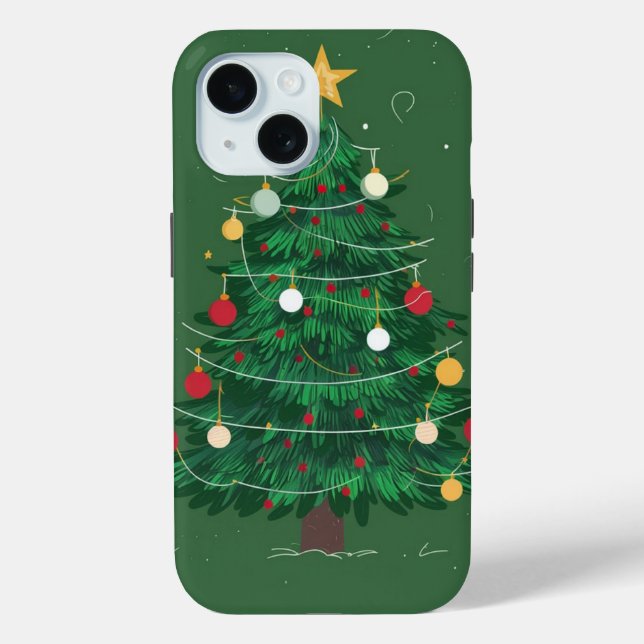 Ornate Christmas Tree Green Background Case-Mate iPhone Case (Back)