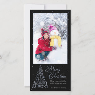 Ornate Christmas Tree Silver Holiday Card