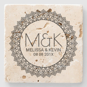 Ornate Circle Frame Wedding Text Template Stone Coaster