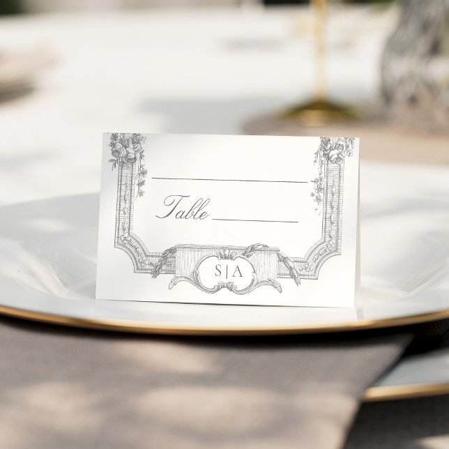 Ornate Classic French Rose Border Wedding Place Card (Creator Uploaded)