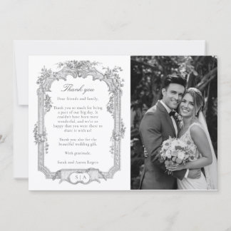 Ornate Classic French Rose Garland Photo Wedding Thank You Card