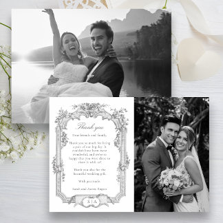 Ornate Classic French Rose Garland Photo Wedding Thank You Card
