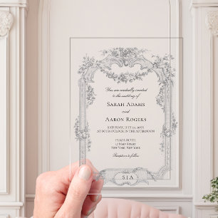 Ornate Classic French Rose Garland Wedding Acrylic Invitations