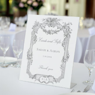 Ornate Classic French Rose Garland Wedding Pedestal Sign