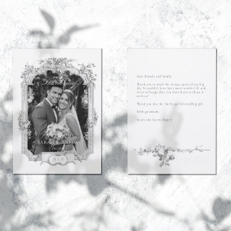 Ornate Classic French Rose Photo Wedding Thank You Card