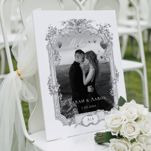 Ornate Classic French Rose Photo Wedding Welcome Acrylic Sign