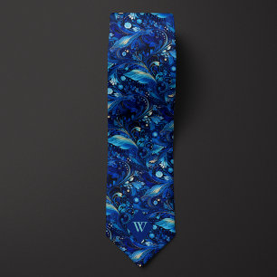 Ornate Cobalt Blue Botanical Tie