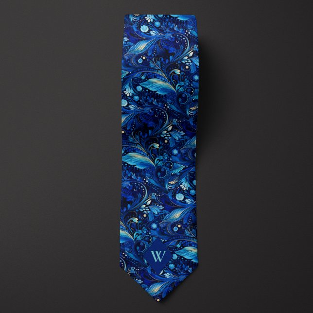Ornate Cobalt Blue Botanical Tie (Creator Uploaded)