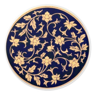 Ornate Cobalt Blue & Gold Ceramic Drawer Pull