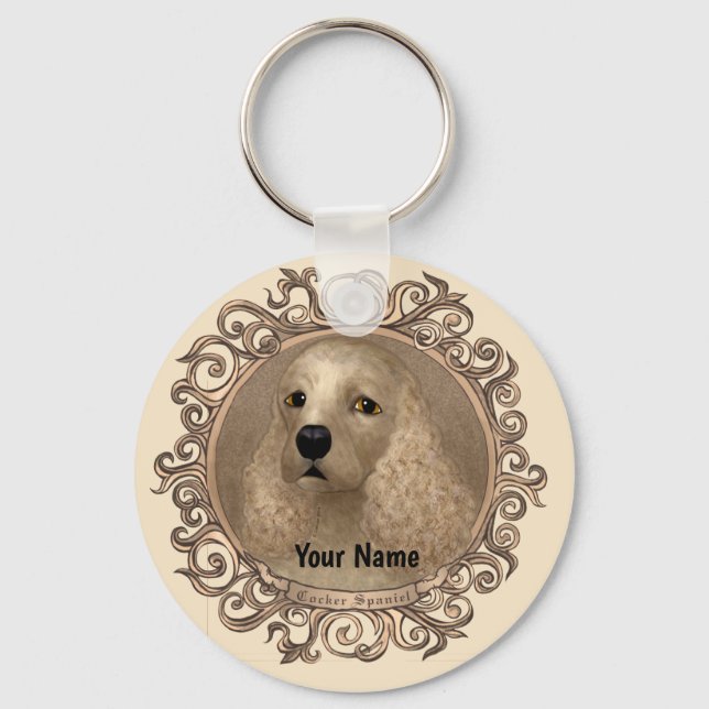 Ornate cocker spaniel custom name  keychain (Front)