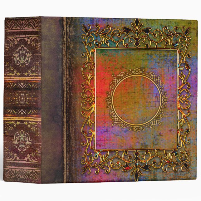 Ornate Colour Scuffed Faux Brown Leather Binder (Front/Spine)