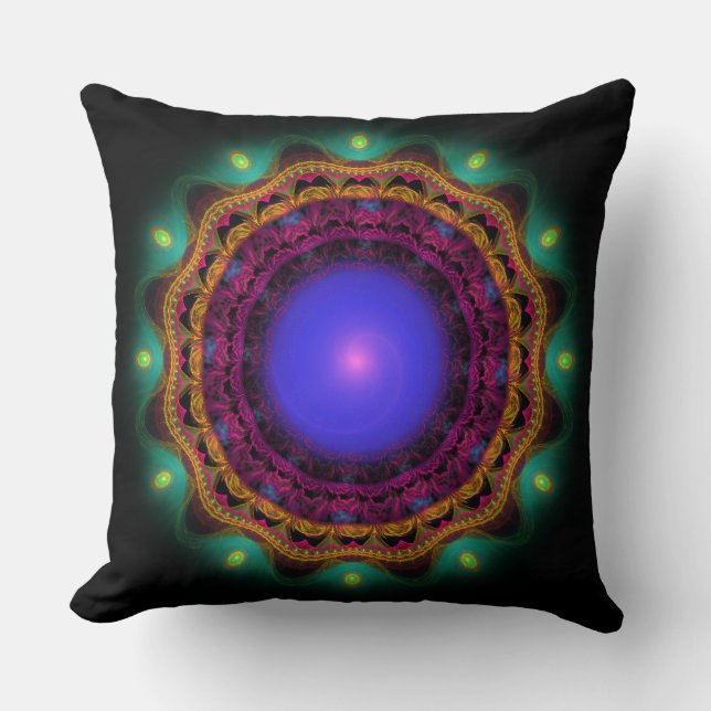 Ornate colourful bright mandala throw pillow (Front)