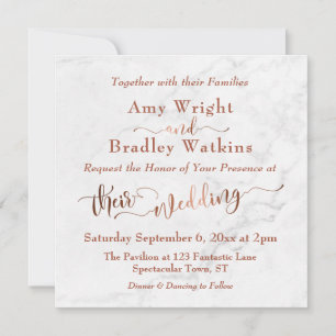Ornate Copper Script w/ White Marble Wedding Invitation