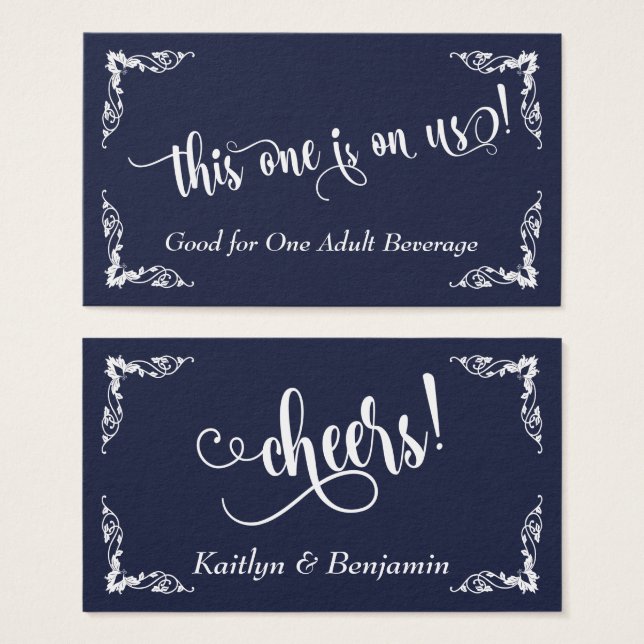 Ornate Corners w Script Drink Tickets, Dark Blue (Front & Back)