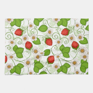 Ornate Cottagecore Strawberry Botanical Vines Kitchen Towel