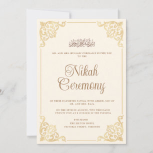 Ornate Cream Baroque Frame Nikah Muslim Wedding Invitation