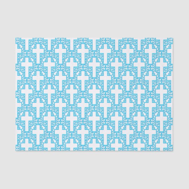 Ornate Cross 10 Blue-TISSUE WRAPPING PAPER (Front)