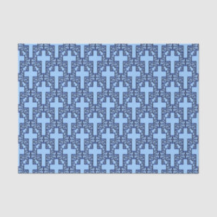 Ornate Cross 18 Blue-TISSUE WRAPPING PAPER