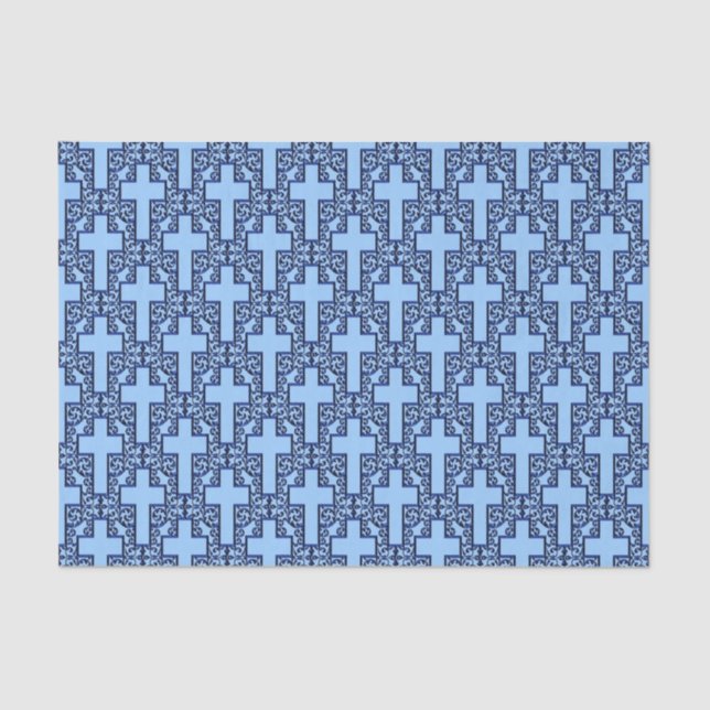 Ornate Cross 18 Blue-TISSUE WRAPPING PAPER (Front)