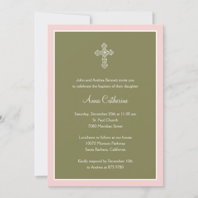 Ornate Cross Baptism/Christening Invitation (Front)