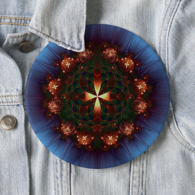 Ornate Cross Mandala 6 Inch Round Button (In Situ)