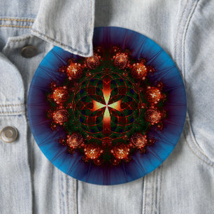 Ornate Cross Mandala 6 Inch Round Button