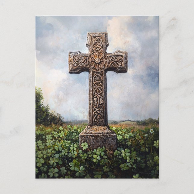 Ornate Cross Monument Clover Shamrocks Postcard (Front)