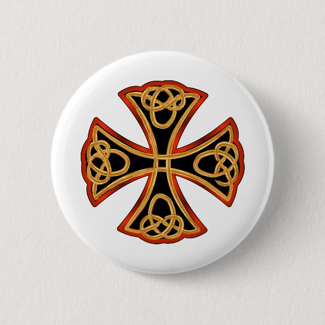 ornate cross with braid 2 inch round button (Front)