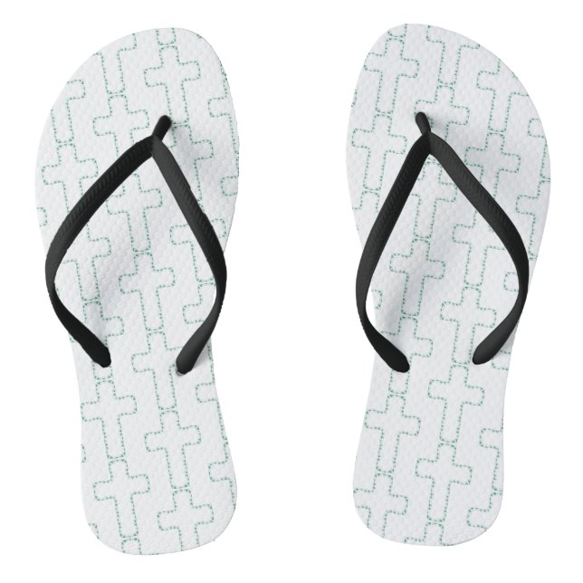 Ornate cross with plain green vines flip flops (Footbed)