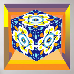Ornate Cube: A Kaleidoscope of Patterns Poster
