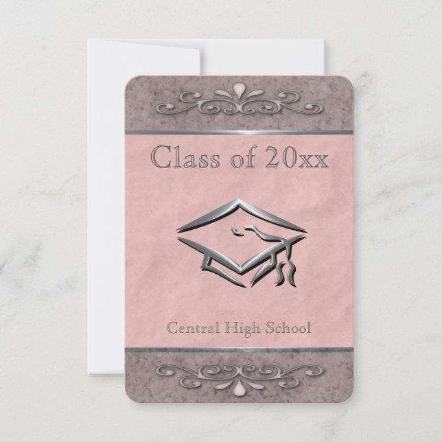 Ornate Customizable Pink Graduation Invitations (Front)